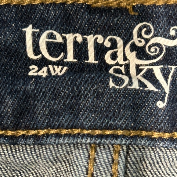 Terra & Sky Dark Blue Distressed Denim Shorts, size 24W. - Picture 6 of 6
